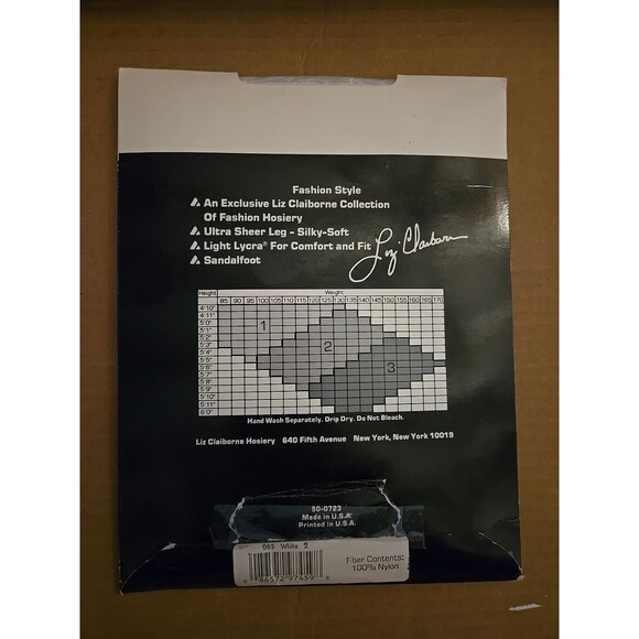 Liz Claiborne Pantyhose Style 083 White Iris Print Size 2 5 5"-5 9" Hand Wash - Picture 2 of 5